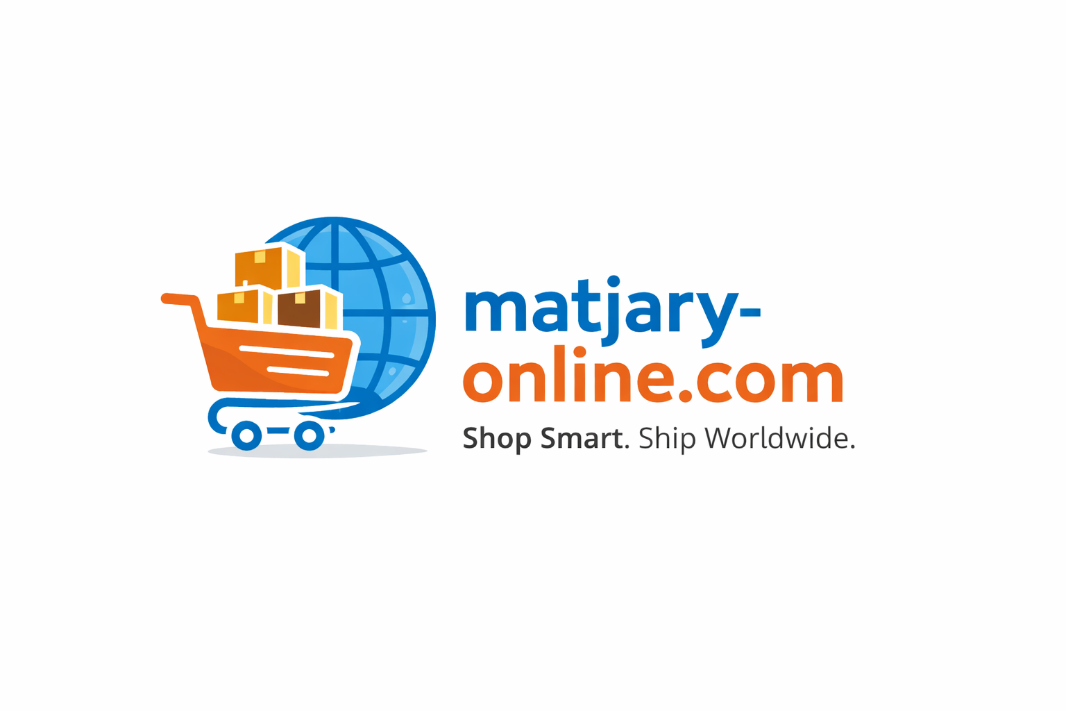 Matjary Online logo with shopping cart and globe representing worldwide shipping